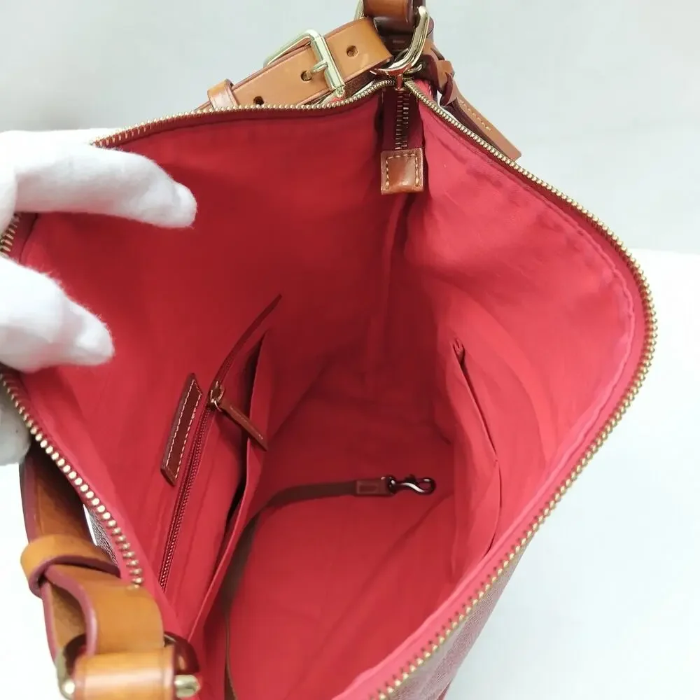 Dooney & Bourke Red Pebbled Leather Zipper Pockets Hobo Shoulder Bag